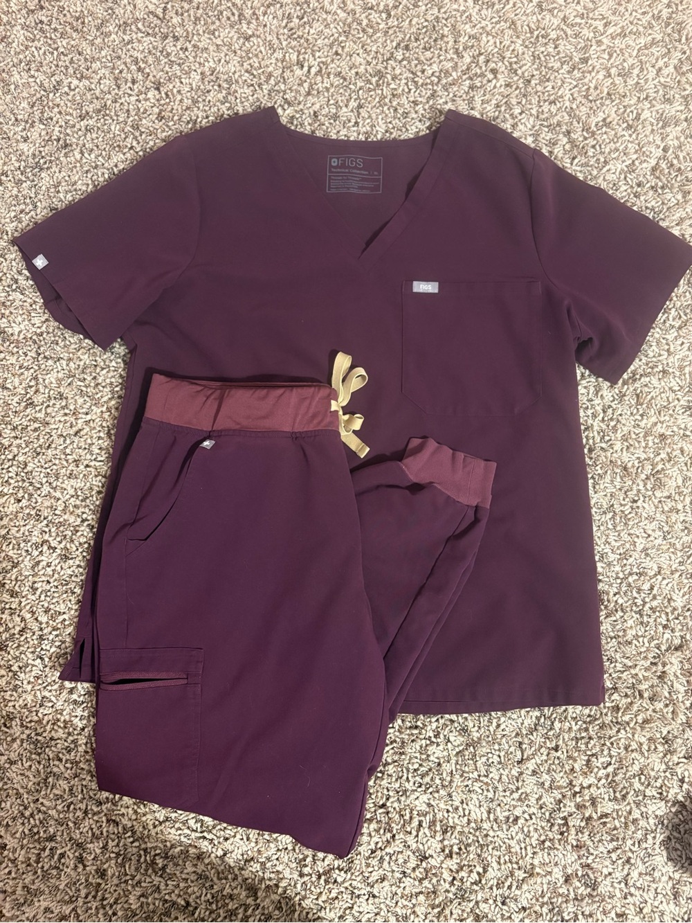 Figs Women's Scrub Set in Plum with Gold Drawstring